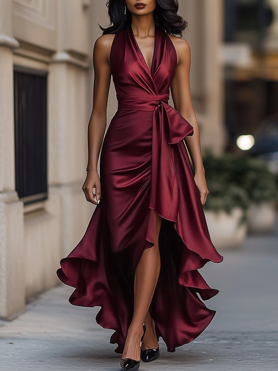 Nancy | Draped Satin Dress at the Waist