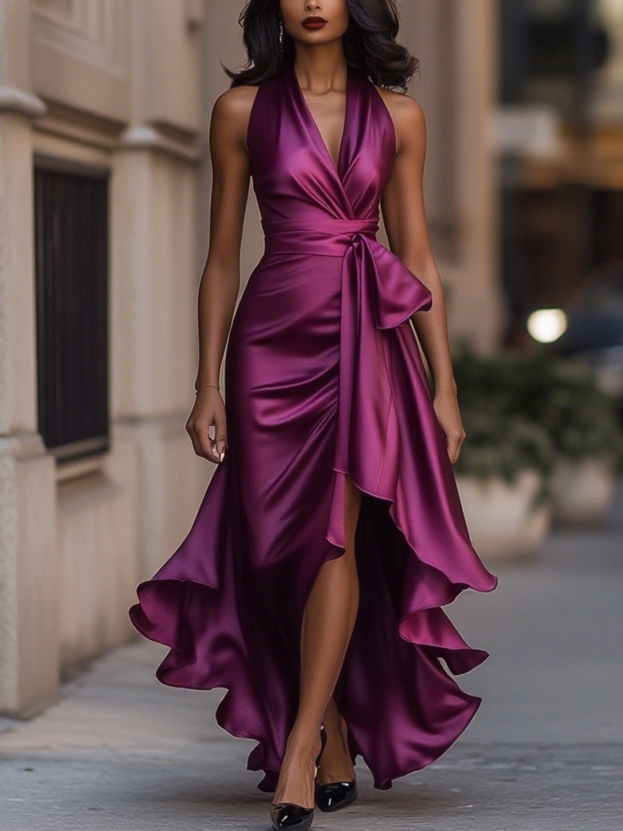 Nancy | Draped Satin Dress at the Waist