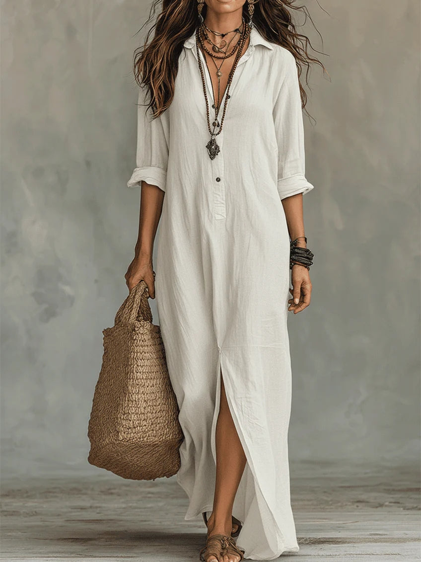 Soline | Black Long Loose Dress with Buttons