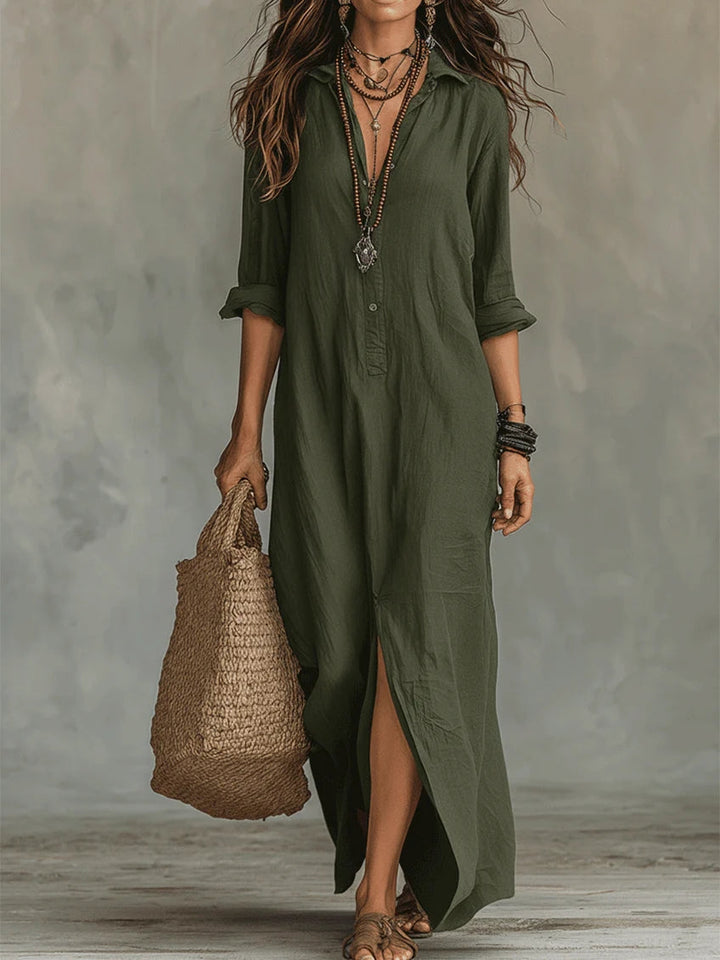 Soline | Black Long Loose Dress with Buttons
