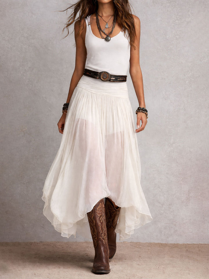 Daria | Black Boho Western Stretchy Maxi Dress with Sheer Skirt