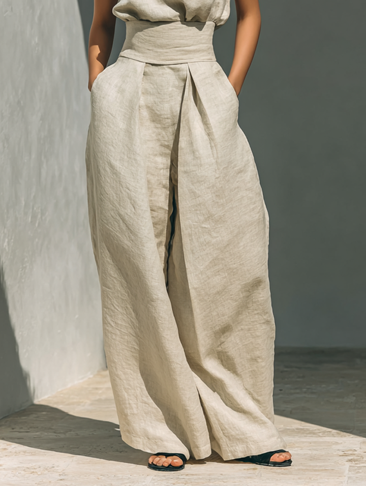 Tatiana | Two Piece Set  Sleeveless Blouse & Wide-leg Pants made of a cotton-linen blend.