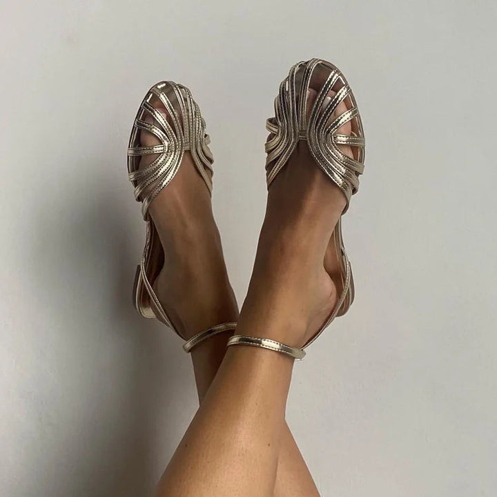Joyela™ | Golden Ankle Strap Sandals
