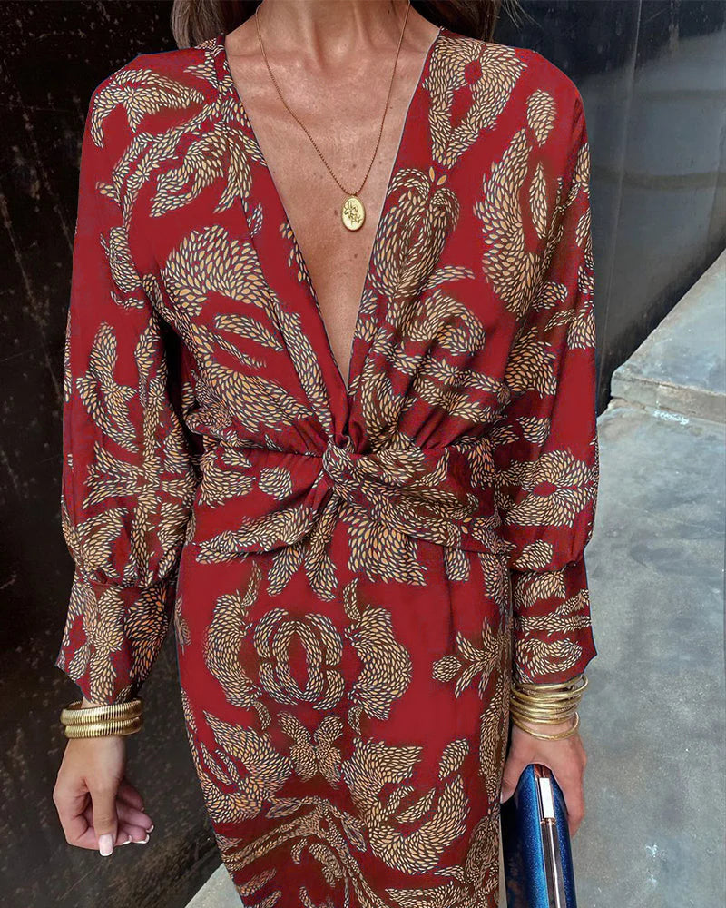 Harper™ | Elegant Floral Print Long Sleeve Dress