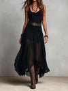 Daria | Black Boho Western Stretchy Maxi Dress with Sheer Skirt