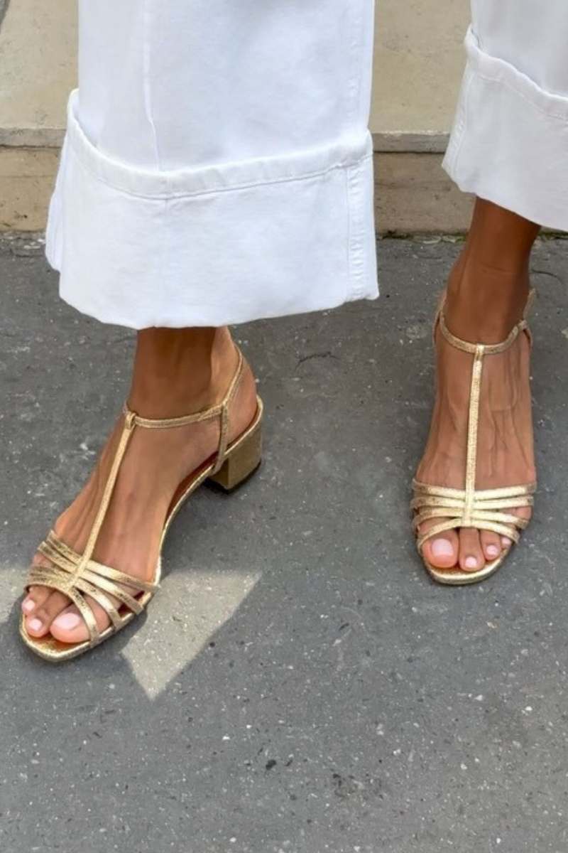 Eliseta™ | Gold Low Heel Sandals