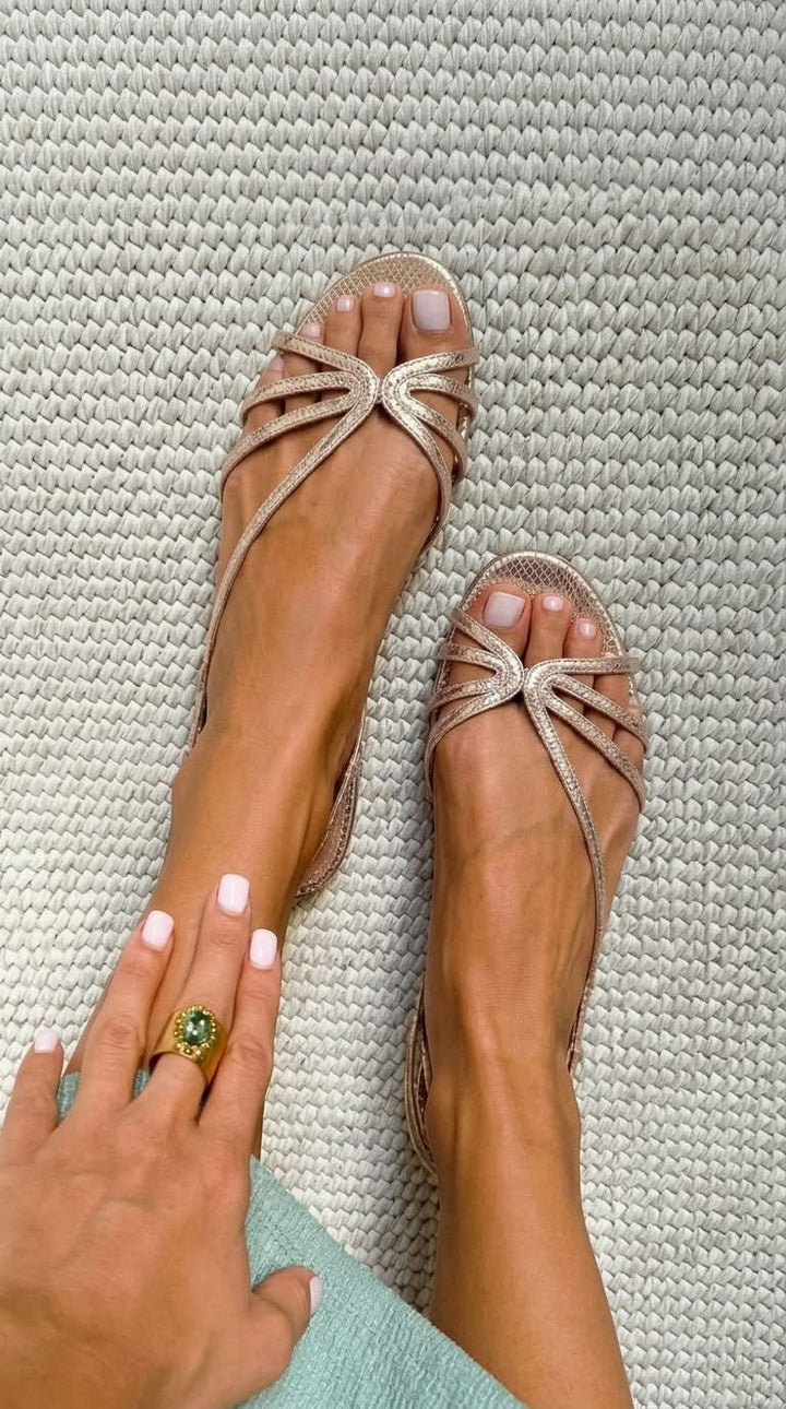 Dorada™ | Flat Golden Sandals with Thin Straps