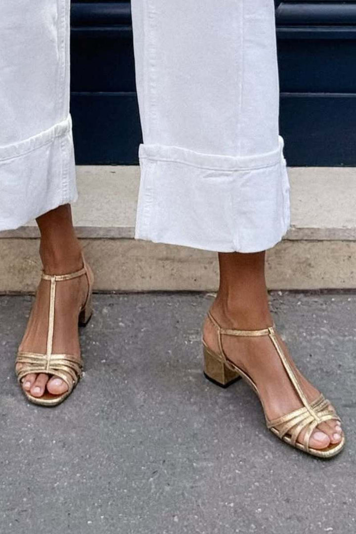 Eliseta™ | Gold Low Heel Sandals