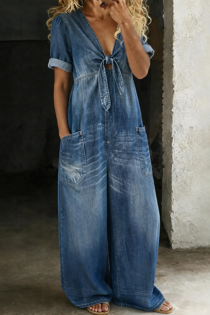 Maya | V-neck Denim Jumpsuit