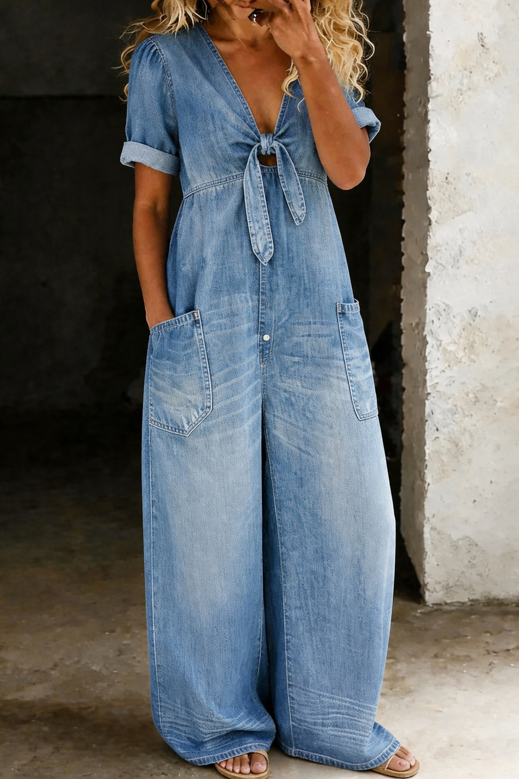 Maya | V-neck Denim Jumpsuit