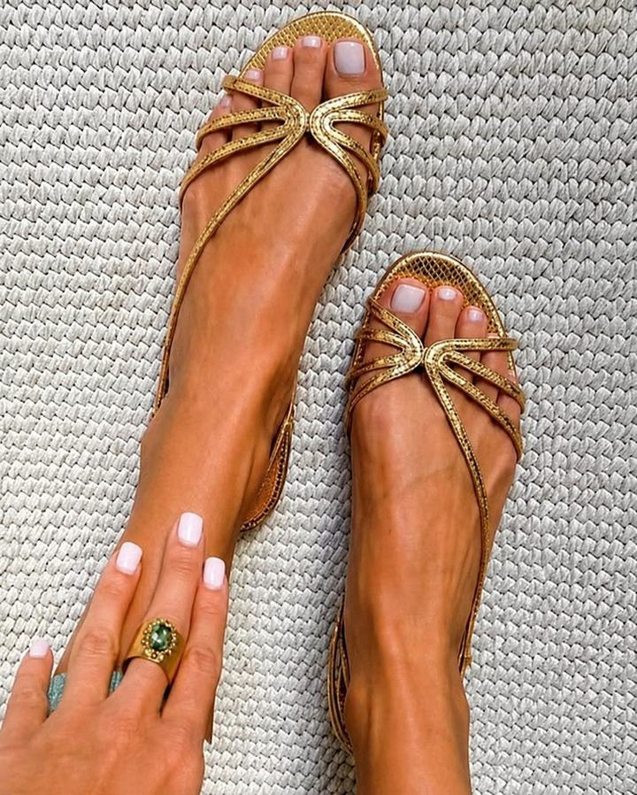 Dorada™ | Flat Golden Sandals with Thin Straps