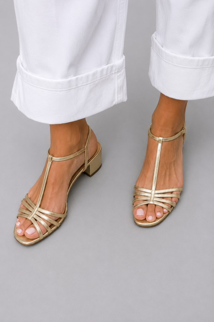 Eliseta™ | Gold Low Heel Sandals