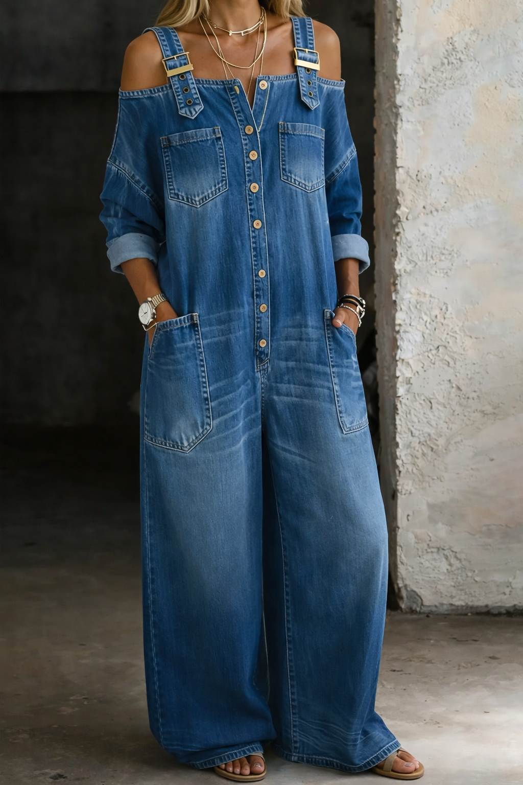 Sophia | Denim dress with bare shoulders