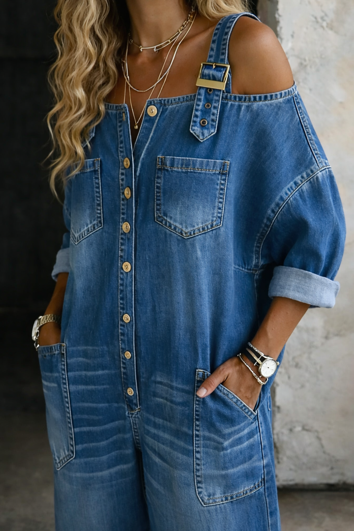 Sophia | Denim dress with bare shoulders