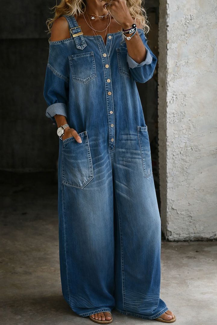 Sophia | Denim dress with bare shoulders