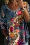 Nicole | Blouse in Vintage Denim Flowers