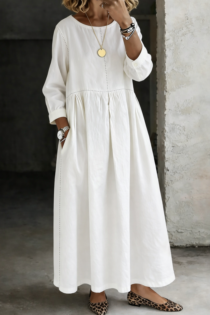 Melissa | Denim dress with long sleeves and round neckline