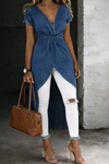 Jessica | Cross-over denim tunic with V-neck
