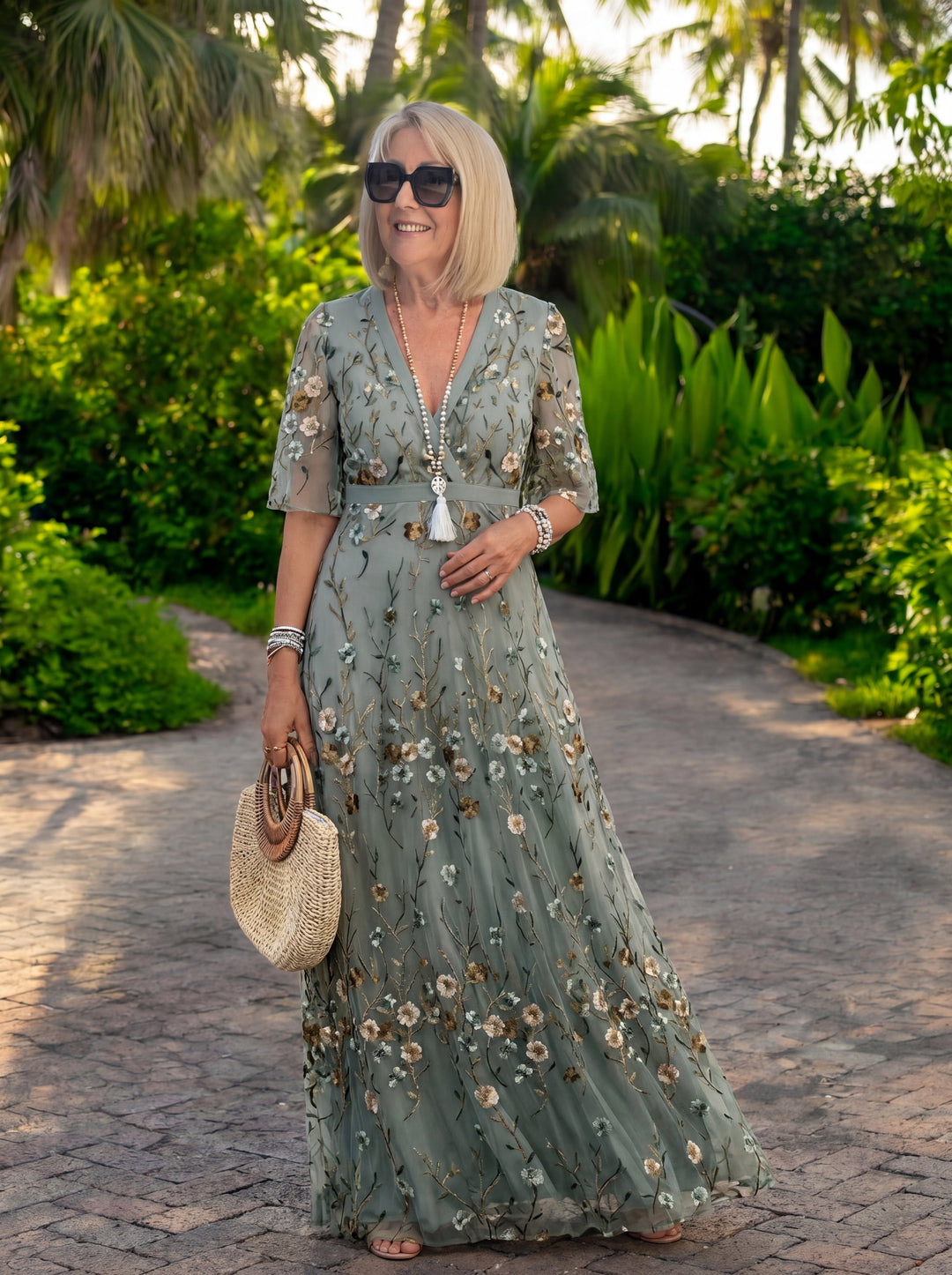 Melodi – Long Floral Dress with V-Neck