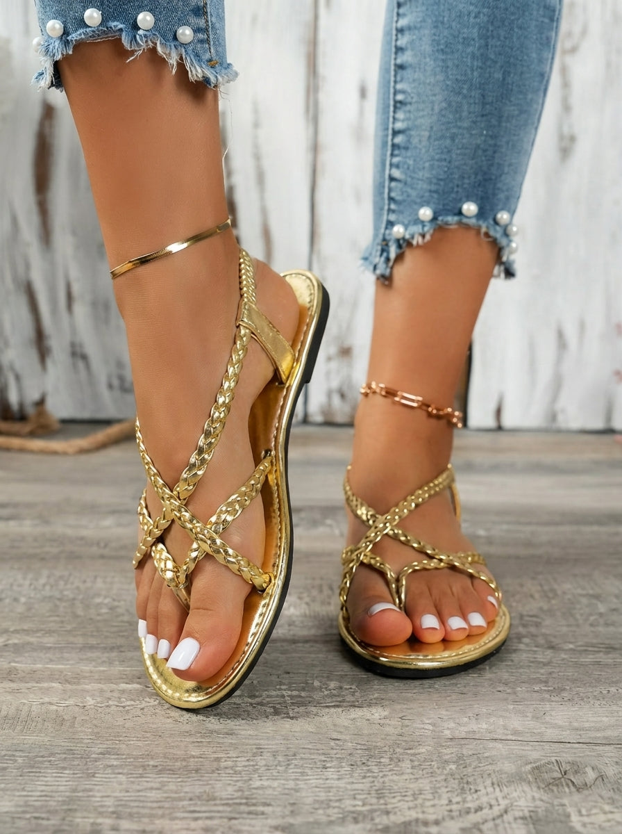 Lucería™ | Metallic Sandals with Braided Straps