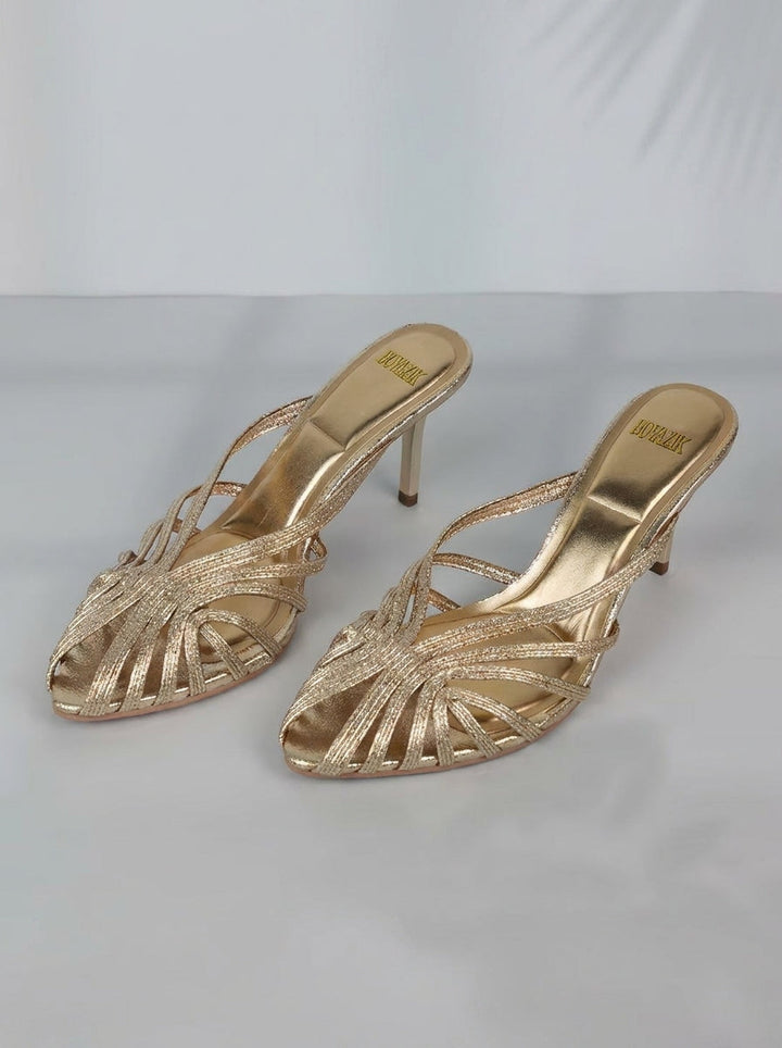 Aurabela™ | Heeled Sandals with Golden Straps