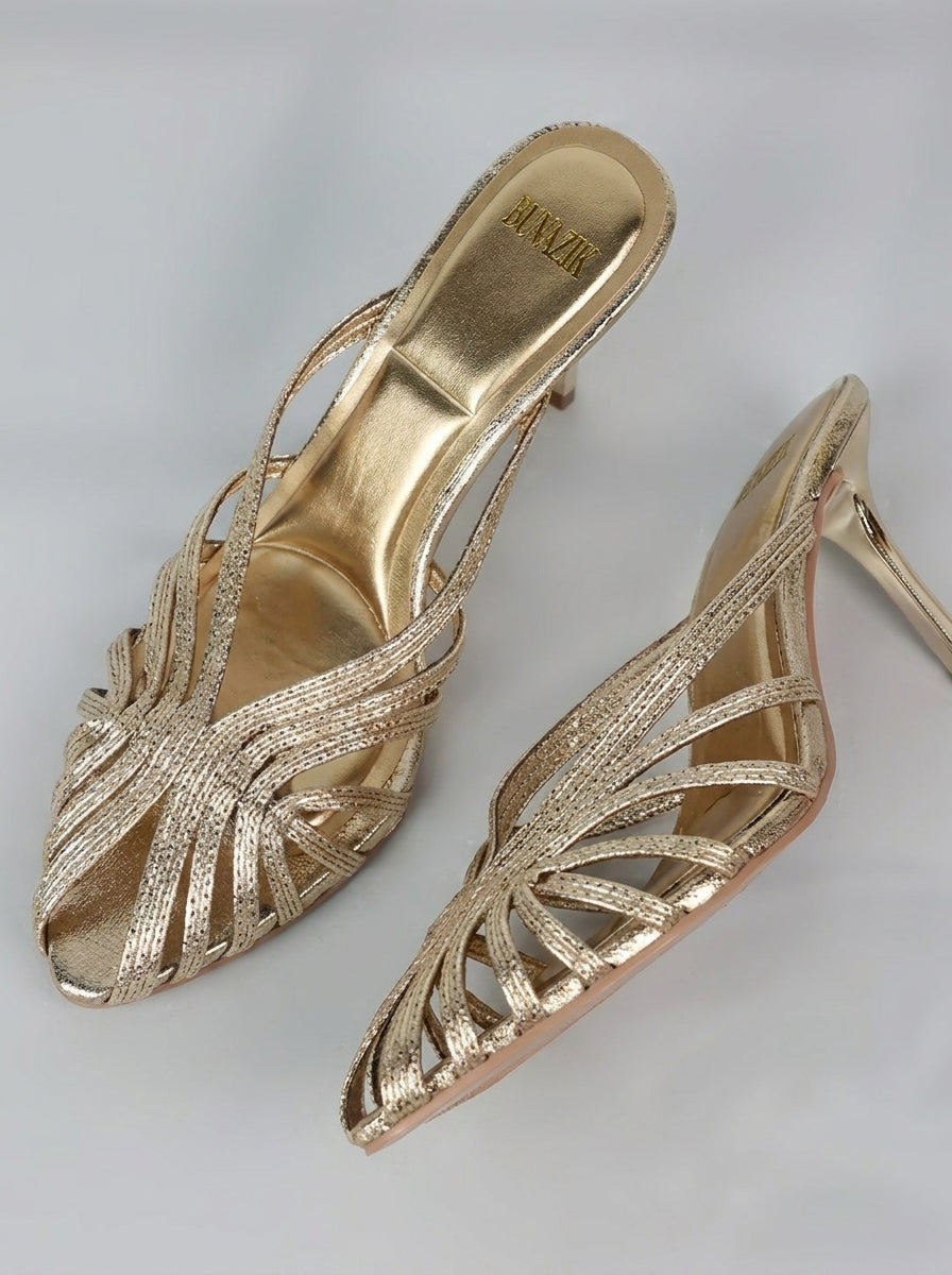 Aurabela™ | Heeled Sandals with Golden Straps