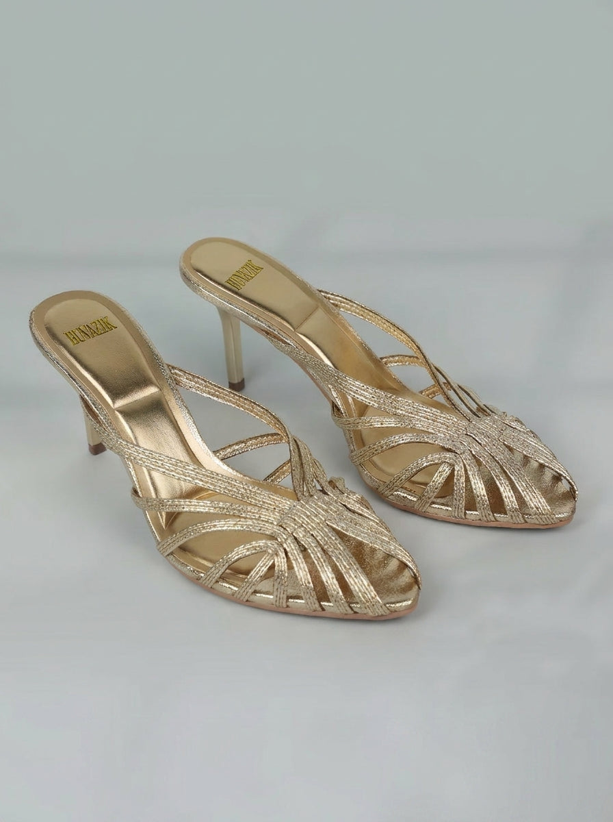 Aurabela™ | Heeled Sandals with Golden Straps