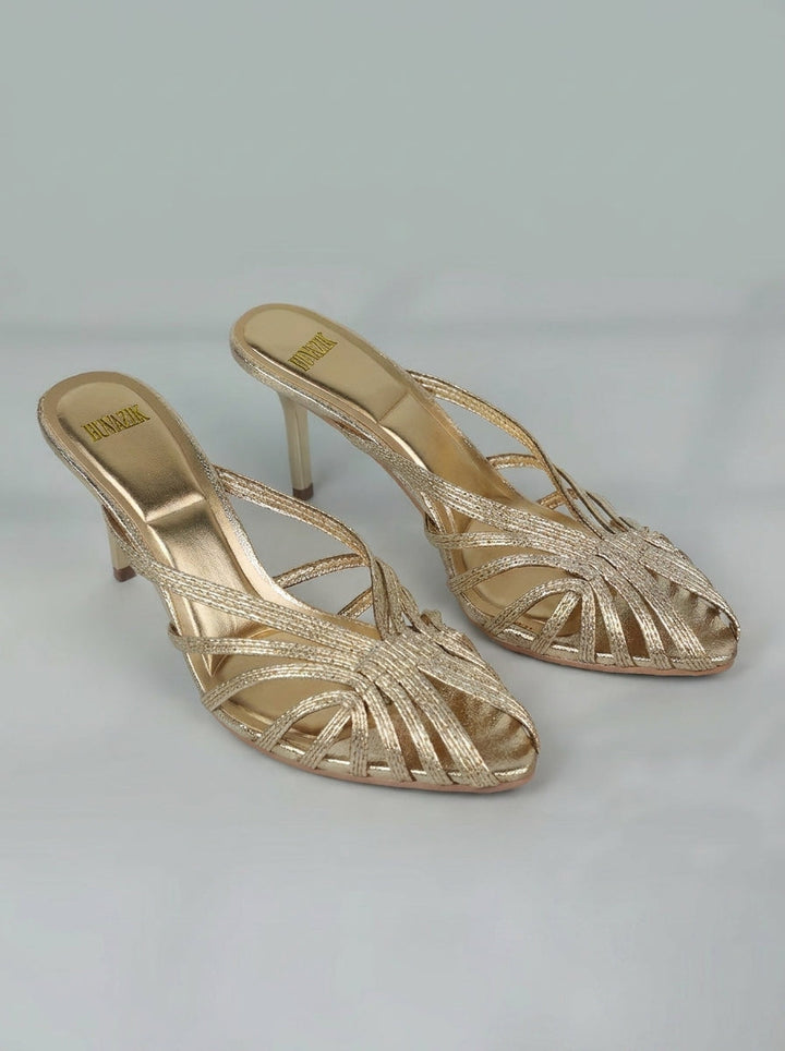 Aurabela™ | Heeled Sandals with Golden Straps