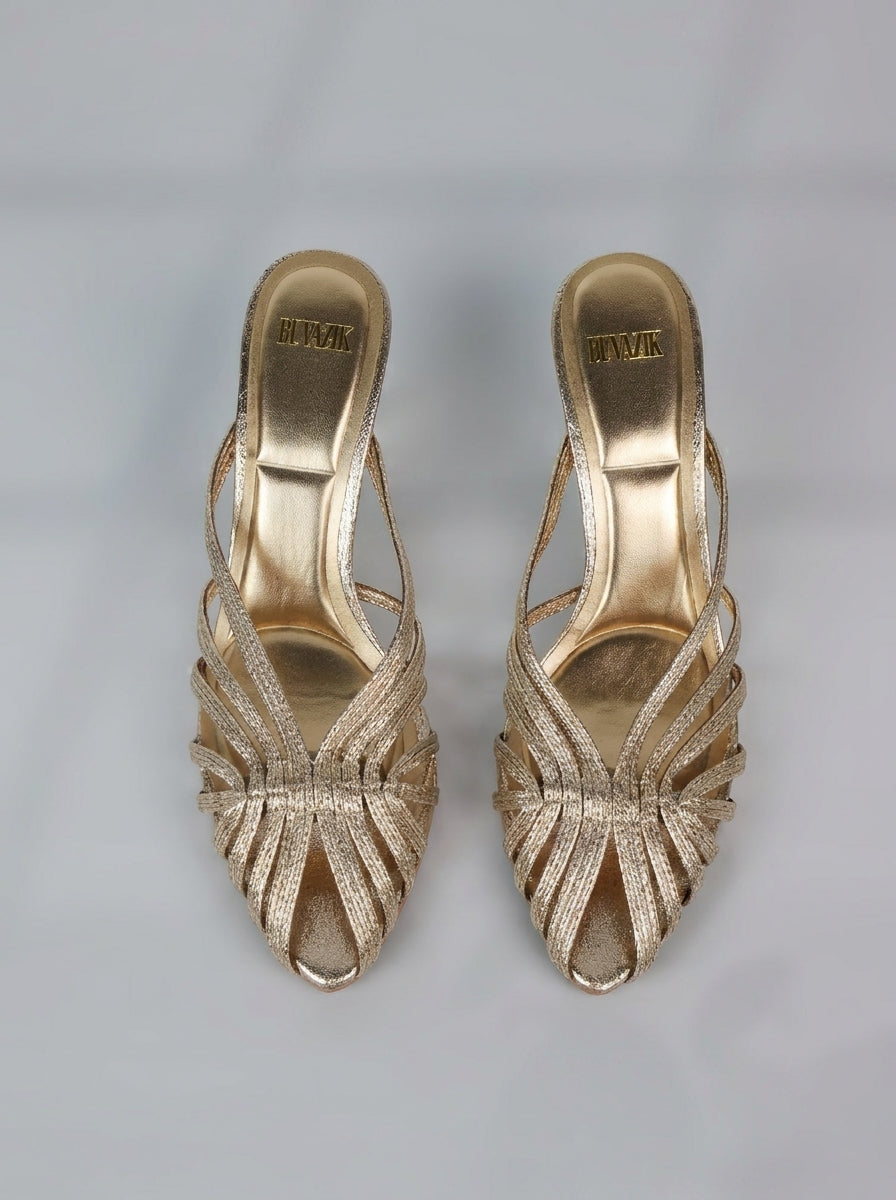 Aurabela™ | Heeled Sandals with Golden Straps