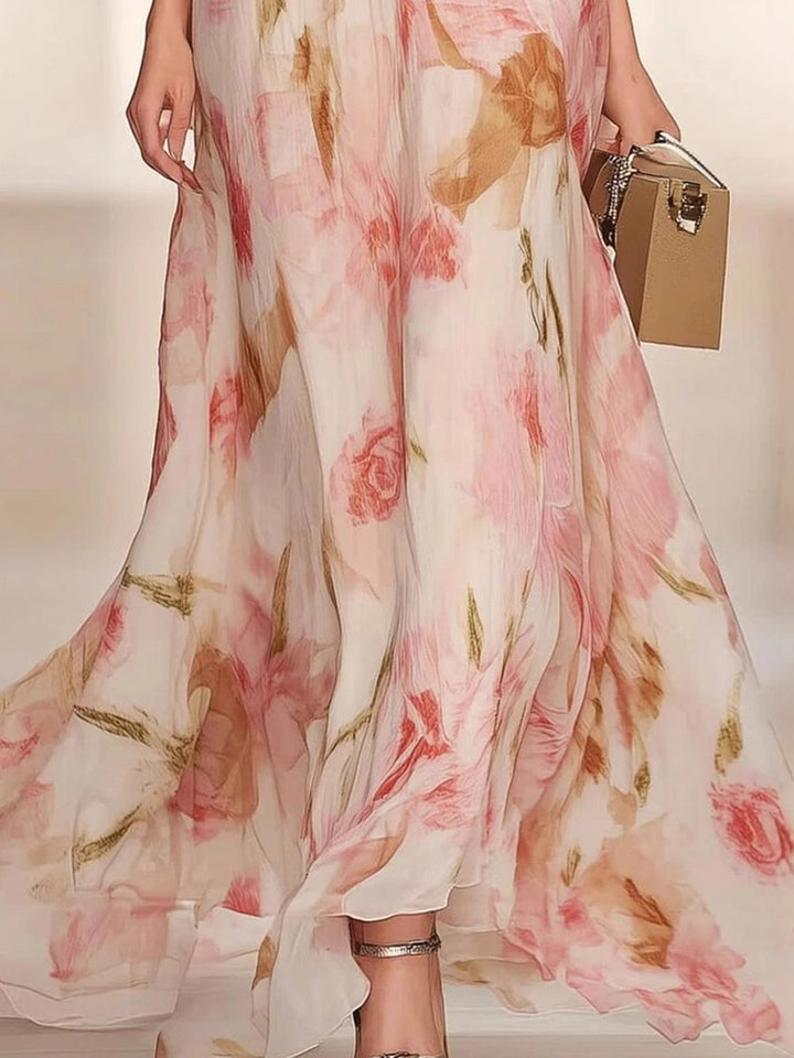 Phoebe | Floral Printed V-Neck Dress with Short Sleeves and Ruffles