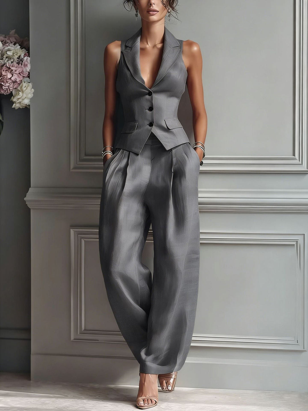 Wendy | Two-Piece V-Neck Set with Buttons