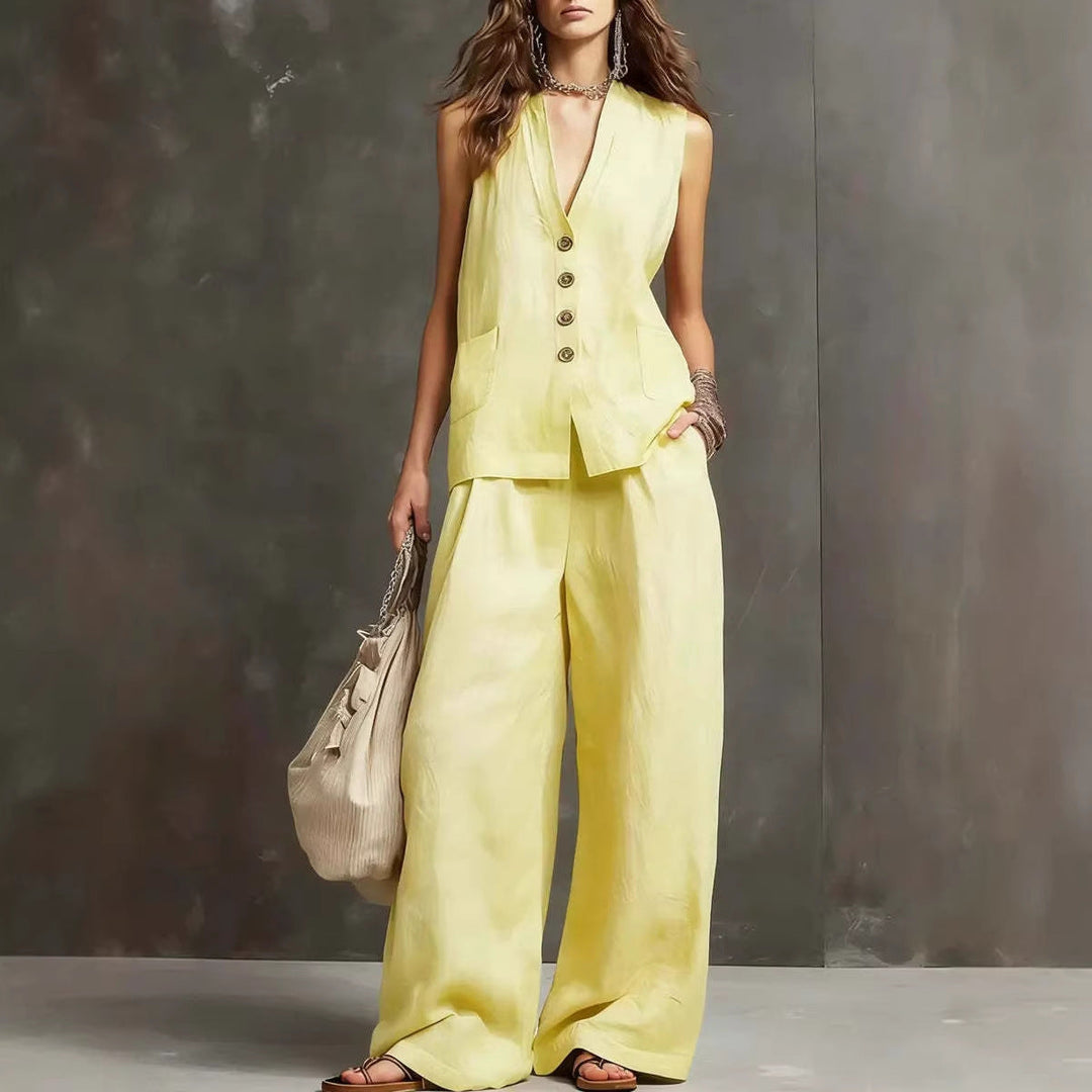 Laura | Two-piece Cotton Linen Set Sleeveless vest & wide-leg trousers