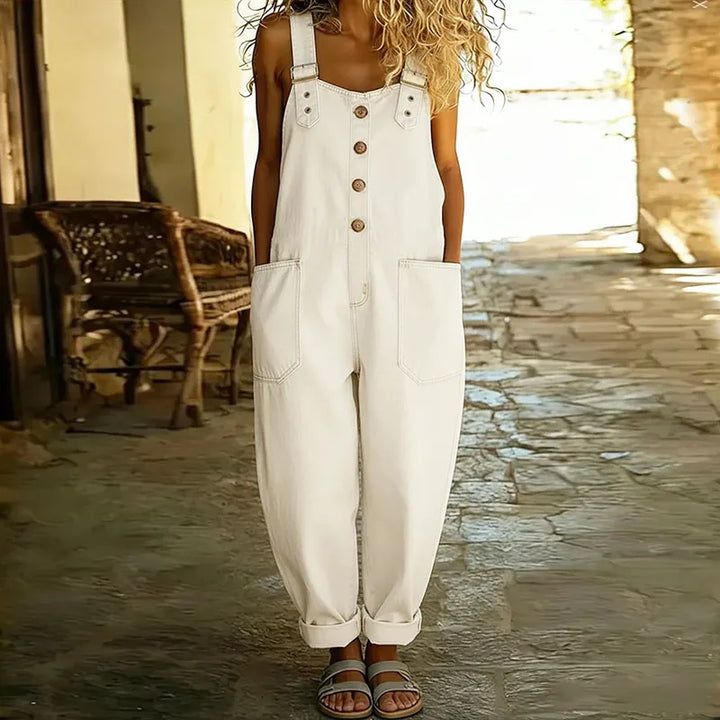 Carmen - Vintage denim jumpsuit made of soft cotton with adjustable shoulder straps