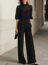 Valentina | Three-Piece Black Set, Comprising a Sheer Camisole Top and Wide-Leg Pants