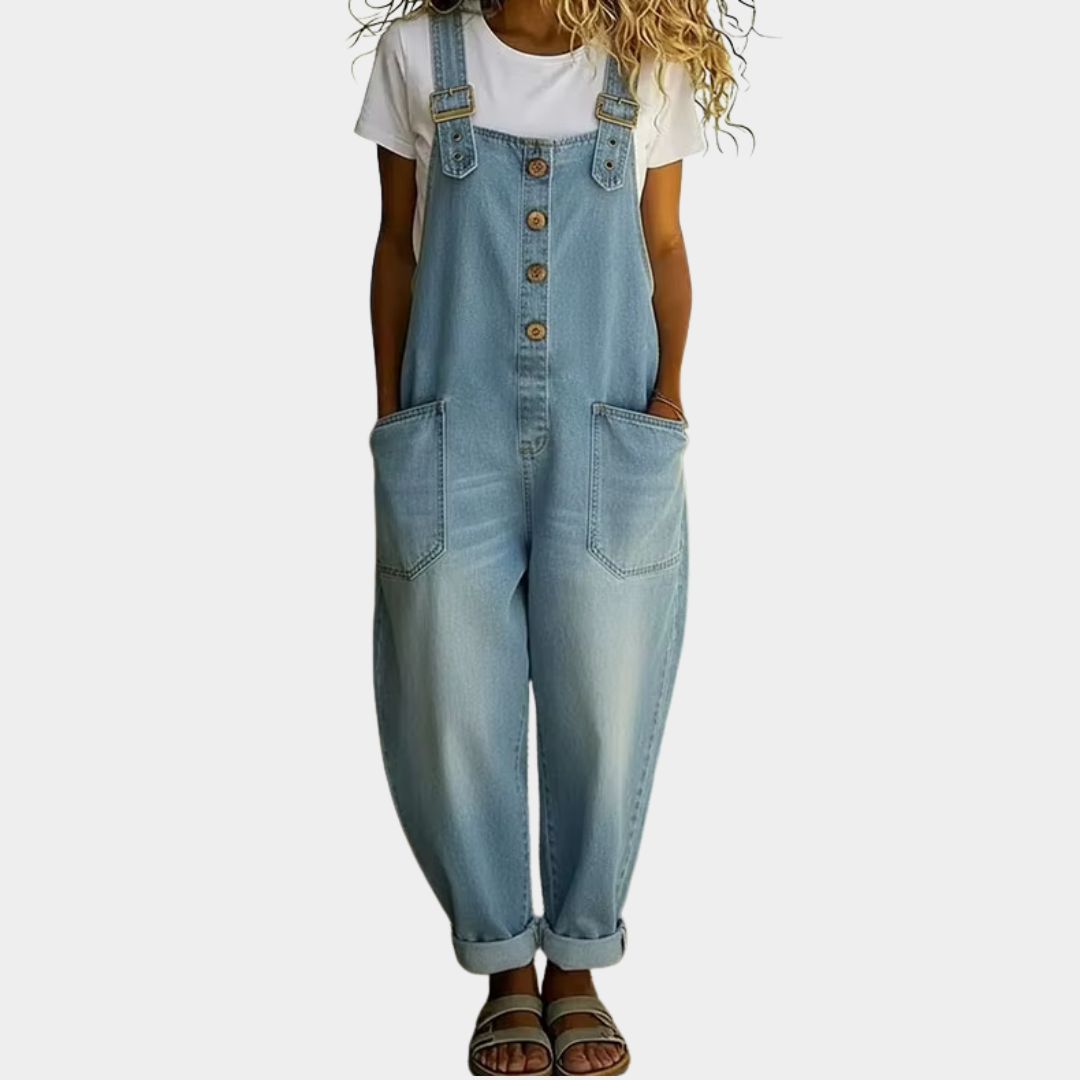 Carmen - Vintage denim jumpsuit made of soft cotton with adjustable shoulder straps