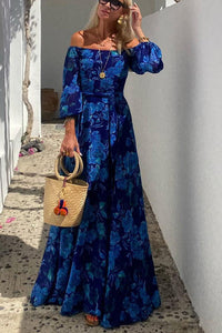 Luna™ | Floral Print Maxi Dress with Off-Shoulder Sleeves