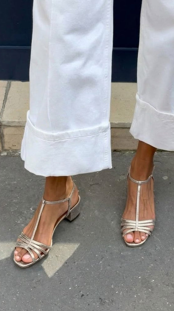 Eliseta™ | Gold Low Heel Sandals