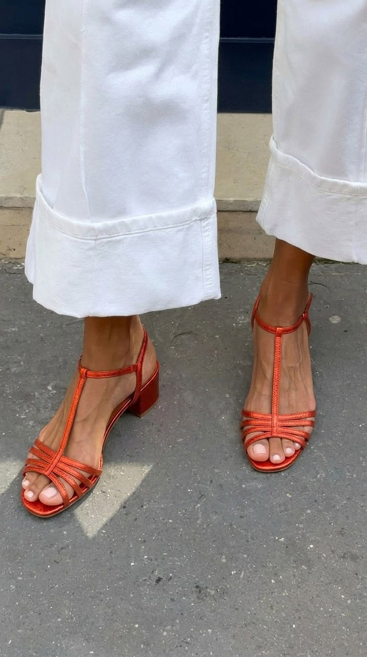 Eliseta™ | Gold Low Heel Sandals