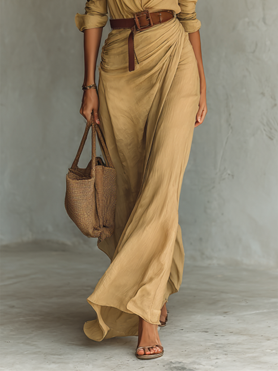 Margo | Long Maxi Dress with Notched Collar and Long Sleeves for Women