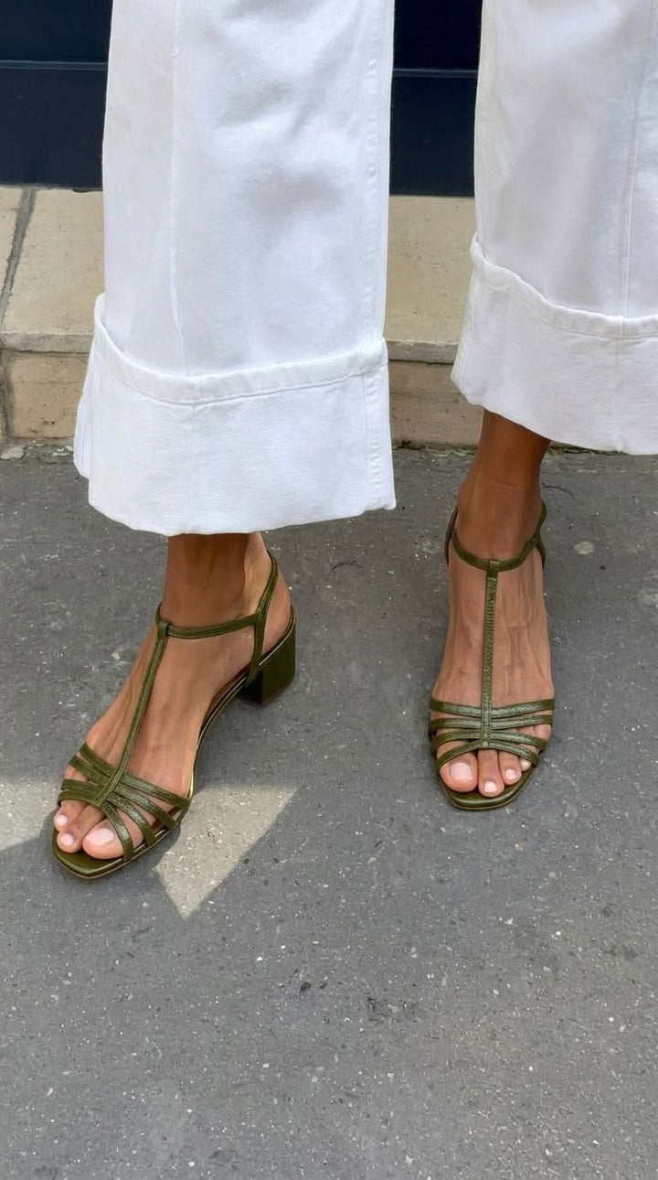 Eliseta™ | Gold Low Heel Sandals