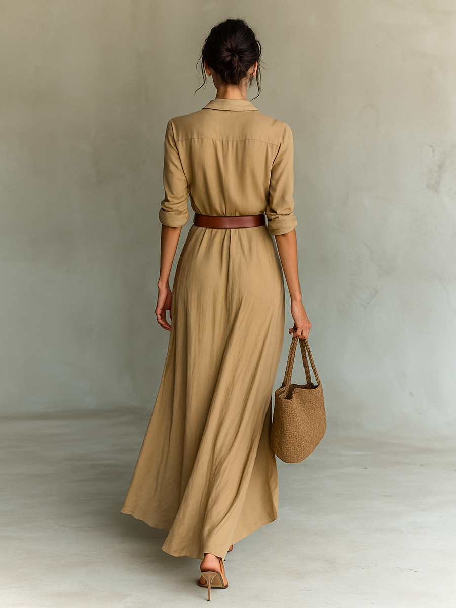 Margo | Long Maxi Dress with Notched Collar and Long Sleeves for Women