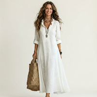 Mariam | Cotton-Linen Maxi Dress with Tonal Floral Embroidery