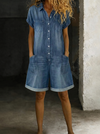 Sofía - Short vintage cotton dungarees with denim look