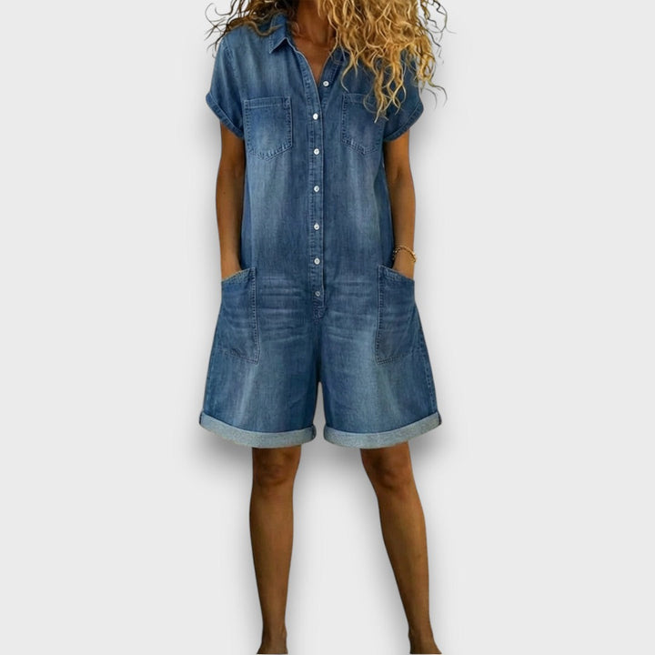 Sofía - Short vintage cotton dungarees with denim look