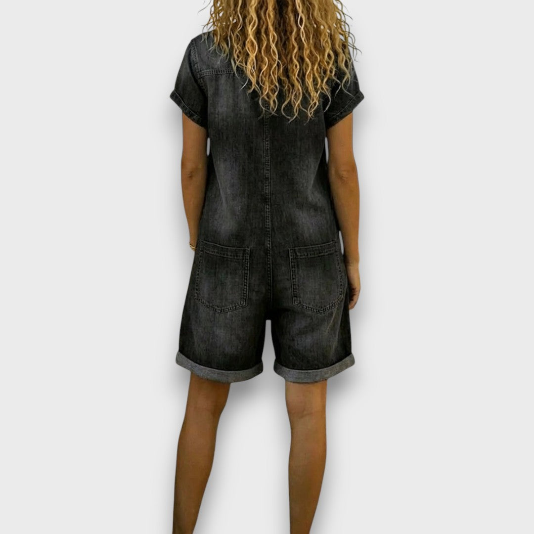 Sofía - Short vintage cotton dungarees with denim look