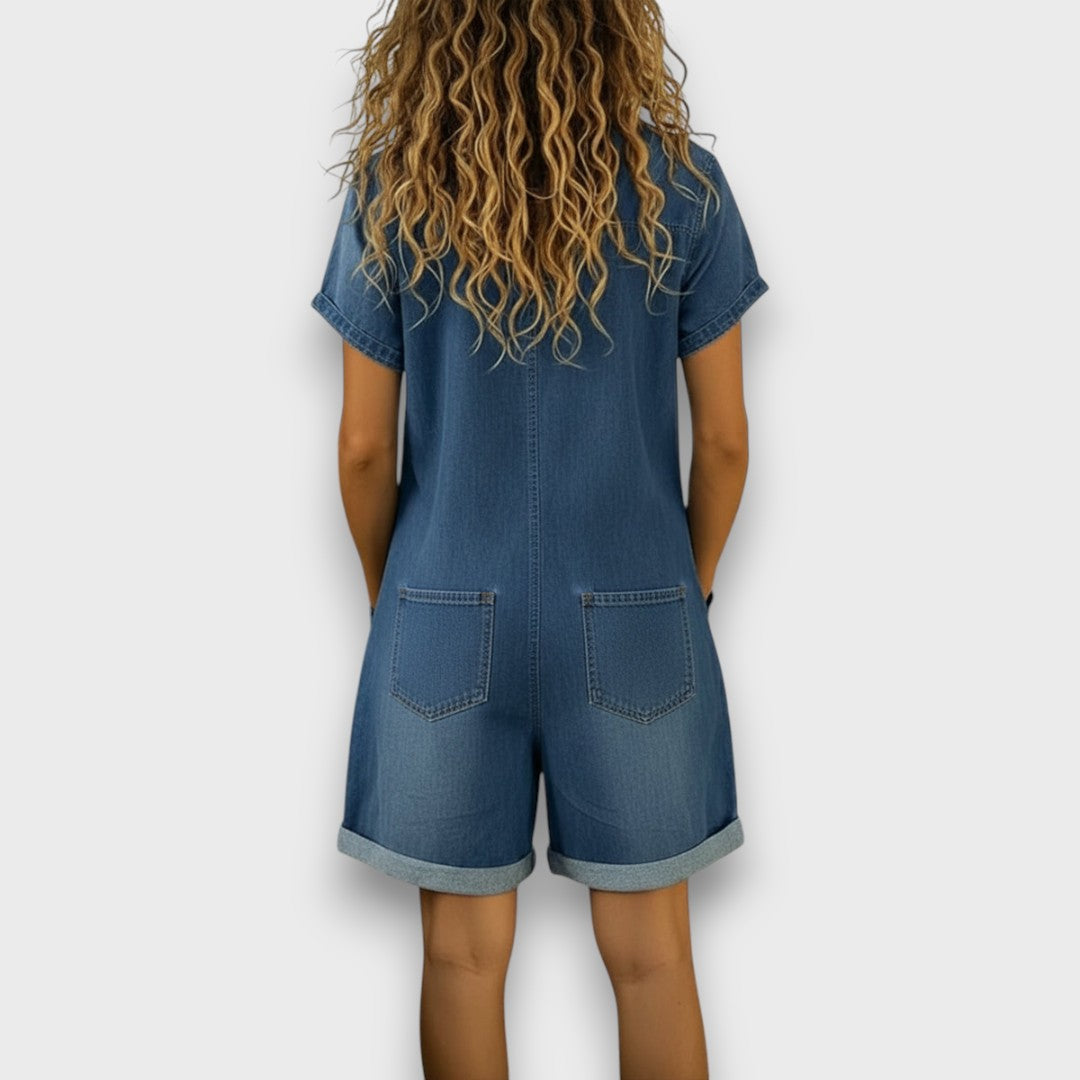 Sofía - Short vintage cotton dungarees with denim look