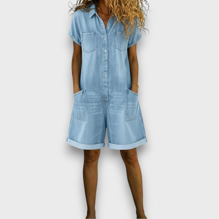 Sofía - Short vintage cotton dungarees with denim look
