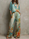 Chiara - Elegant floral print set with wide-leg pants