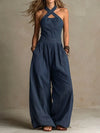 Bianca - Elegant cross-neck linen and cotton jumpsuit