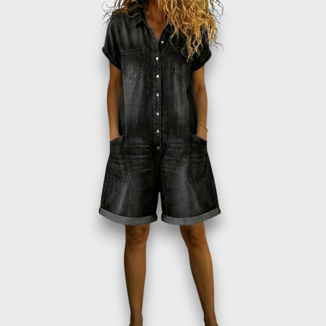 Sofía - Short vintage cotton dungarees with denim look